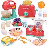 Cute Stone おままごと キッチンセット 知育玩具 28点セット リアルな家電 トイジューサー ミキサー トースター ライトと音 贅沢食材 切る遊び 親子遊び ごっこ遊び 子供 ままごと おもちゃ 誕生日プレゼント ギフト