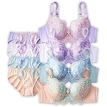 Amazon | [ニッセン] インナーセット 花柄刺しゅうブラジャー