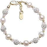 Children's 14K Gold-plated or Sterling Silver Bracelet with Pave Beads and Austrian Crystals for Babies, Infants, Toddlers, a