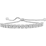 La4ve Diamonds 1/10-1.00 Carat Diamond Sterling Silver Adjustable X and 0 Heart Flower Design Round Link Tennis Bolo Bracelet