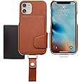 《iPhone12mini／本革》RAKUNI (ラクニ) 財布一体型/MagSafe対応防磁シート付属/背面カードケース/便利な前面カバーレス/ストラップ付き/スタンド機能（キャラメルブラウン）