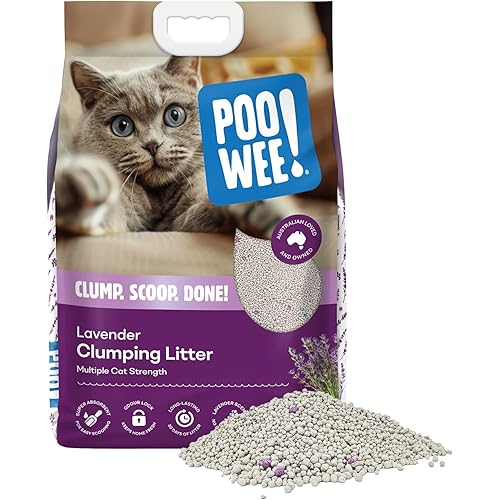 POOWEE! Lavender Cat & Kitten Litter, 15kg - Long Lasting Clumping & Scoopable, Odour Neutraliser, Easy to Clean, Mild Lavend