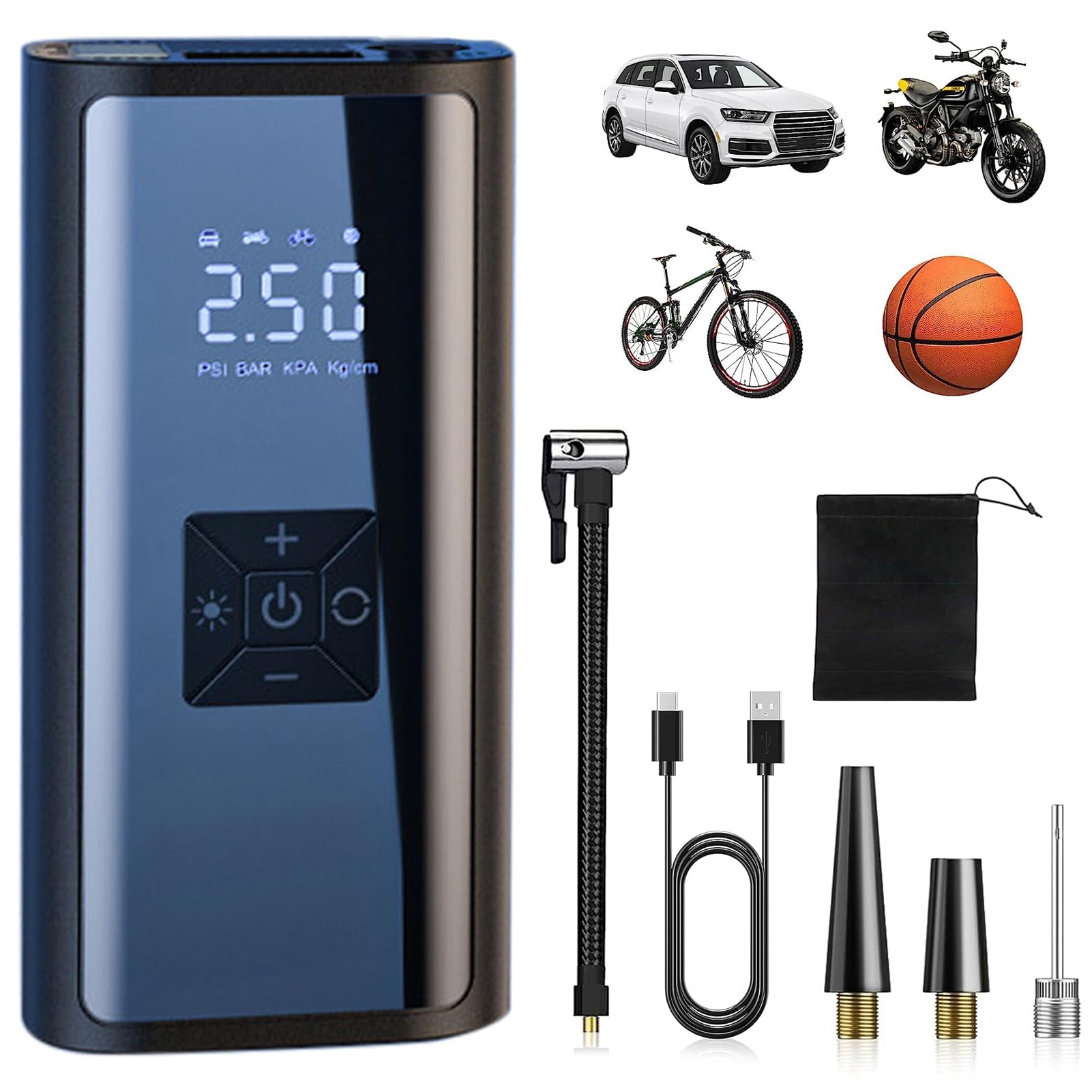 【50%OFF】【1,439円】 Aumotop 充電式 6000mAh コードレス LEDライト付き 電動空気入れ