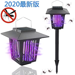 JTENG 【2020最新版】電撃殺虫器 誘蛾灯 ソーラー充電式蚊取り器 虫退治 捕虫器 UV光源吸引式殺虫灯 自動点灯 高輝度 防水 照明と蚊取り両方使用できます 置く/吊り下げる/地面に挿す可能 薬剤不要 屋外/庭/園芸/玄関/アウトドアなどに適用