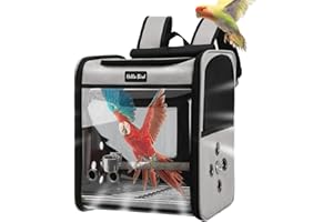Hopeholic 鳥キャリー 鳥バッグ 鳥用 インコ キャリーバッグ キャリーリュック 鳥用 お散歩ケージ お出かけ バードキャリア 外出 持ち運び 止まり木付き 餌入れ 折りたたみ式 散歩、旅行、通院、避難用の鳥かご(グレー)