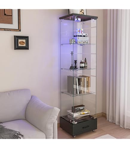 Amazon.co.jp: LED照明付き ロック付き 強化ガラスディスプレイ