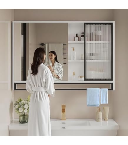 新品未使用☆＊ＬＥＤ照明付きミラーキャビネット Amazon.co.jp: ミラーキャビネット 洗面所 LED照明付き,ミラー