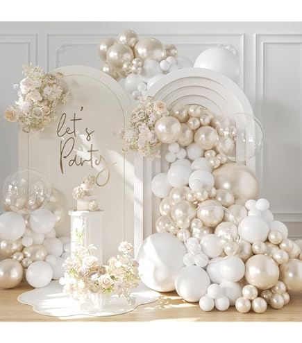 Pearl White Balloons Arch Kit - 72 Piece Double Stuffed Balloons With Garland Strip