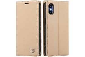 【FeeY】対応iPhone XSケース 手帳型iPhone Xケース 耐衝撃TPU素材カード収納 マグネット式 スタンド機能付き アイフォンX/XSスマホケース 全面保護 5.8インチ対応, アプリコット