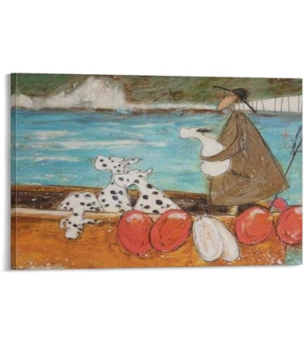 Amazon.co.jp: 【絵画】サムトフト「犬と釣り人と小さな船」 絵画