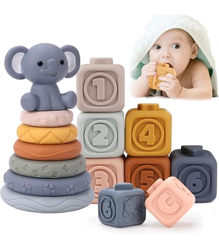 Clementoni - Clemmy Soft Building Blocks, Set Of 10 Rubber Building Blocks For Toddlers For Children 6 Months, Sensory Play, Stackable And Washable, Made In Italy, 17988