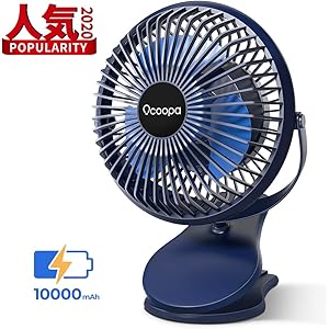 OCOOPA 扇風機 クリップ 10000mAh大容量電池内蔵 卓上扇風機 充電式 最長40時間稼働 風量3段階調整 360度角度調整 スマホを充電可能 卓上&クリップ両用 コードレス ファン 超静音 超強風 ミニ扇風機 せんぷうき コンパクト usb扇風機 防災対策 自宅/オフィス/車の中/洗面所/トイレにも使用可能 (ネイビーブルー)