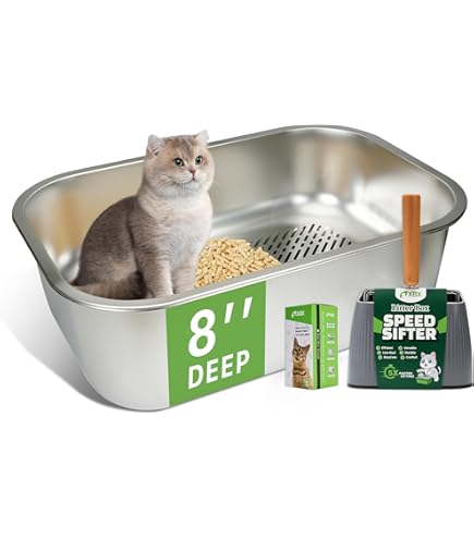 Extra Large Stainless Steel Sifting Litter Box With Lid - 23.6x16x12 Inches, For Pine Pellets, Big Cats, Anti-Leak & Low Tracking 8 thumbnail image