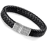 FIBO STEEL Stainless Steel Magnetic Clasp Braided Leather Bracelet for Men Cuff Bracelet 7.5-8.5 inches