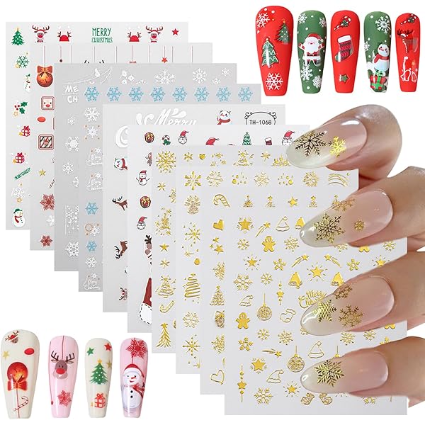 Amazon | LANODO 4枚 クリスマス ネイルシール 5D 雪花を貼る トナカイ