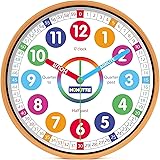 Homotte Kids Wall Clock for Bedroom, 10 Inch Round Multi-Colored Battery Operated Learning Clock, Children's Silent Analog No