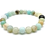 [ABCgems] (High-Energy Yin Yang Bracelet- Russian-Karelian Shungite & Moroccan Rainbow Selenite) Russian Amazonite 8mm Smooth