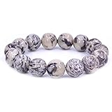 Keleny Gem Semi Precious Gemstones 14mm Natural Stone Round Beads Rock Crystal Stretch Bracelet 7 Inch Unisex