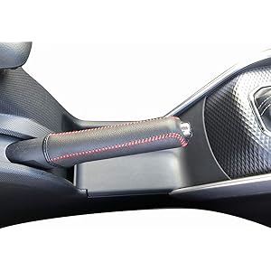 ライズ ロッキー用 本革 サイドブレーキカバー 赤ステッチ トヨタ ダイハツ RAIZE Rocky 本皮 レザーカバー…