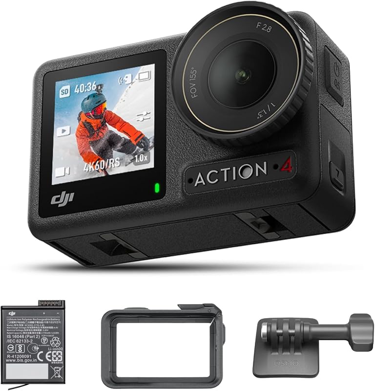 DJI Osmo Action 4 Standard Combo, 4K/120fps Waterproof Action Camera with a 1/1.3-Inch Sensor, Stunning Low-Light Imaging,10-bit & D-Log M Color Performance, Long-Lasting 160 Mins, Outdoor Camera