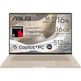 ASUS ノートパソコンZenbook SORA UX3607QA 16インチ Qualcomm Snapdragon X X1-26-100 メモリ16GB SSD 512GB Windows 11 重量 1.1kg Wi-Fi 6E Type-C