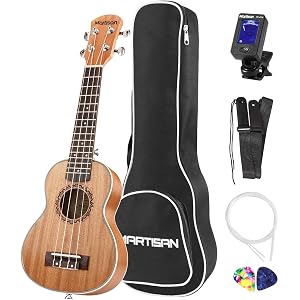 MARTISAN 21インチウクレレ ソプラノukuleleマホガニー材装備Aquilaウクレレ弦(付属ウクレレ弦・チューナー・ストラップ・ソフトケース・ウクレレピック)