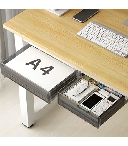 Konnectu2122 Under Desk Drawer, Self-Adhesive Slide Out Storage Organizer 4 Customizable Dividers 2 Pack White