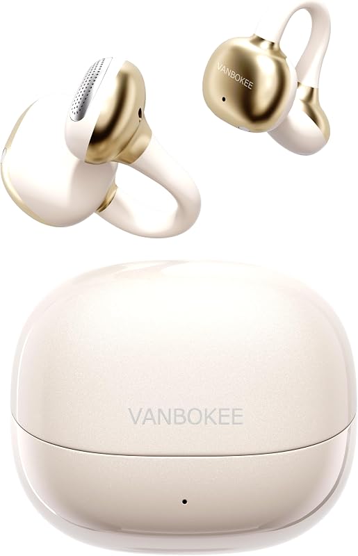 【VANBOKEE】 H15 イヤーカフ型 イヤホン Bluetooth ワイヤレスイヤホン オープンイヤー 重低音 防漏音 最大34時間駆動 急速充電対応 軽量 人間工学設計 防漏音 オフィス/通勤/スポーツ/プレゼント（ベージュ）
