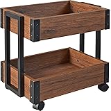 ウッドワゴン【ブラウン 2段 455×430×320mm】 アンティーク風 キャスター付き おしゃれ サイドテーブル 万能ワゴン デスクサイド キッチン リビング