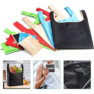 Aubllo エコバッグ 折りたたみ ショッピングバッグ 再利用可能なバッグ 5色/パック大容量 防水 買い物袋 最大積載量は30kg 小型でポータブル スーパーマーケット/果物/野菜のショッピング用、旅行保管