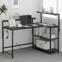 Amazon | MoonMeguri L字デスク 机 幅130×奥行80×高さ84.5~108.5cm