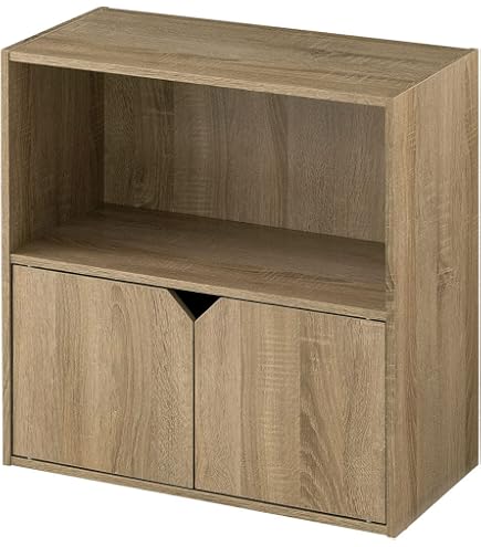 家具　棚　収納ボックス　収納棚　組み立て式　本棚　棚キャビネット　　フロアランプ Amazon｜IOTXY 木製オープンシェルフ本棚 - 3段フロアスタンド