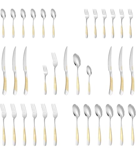 Silverware Set, 24-Piece Limited Edition — Stainless Steel Flatware For 6 With Gold Lotus Accents, Dishwasher Safe - View #4