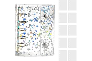 Hueapion シール帳 透明 女の子 はがせる m5 シール バインダー シール手帳 クリアバインダー 5穴 マイクロ5 シール収納 推し活グッズ （ホログラム星柄入り）