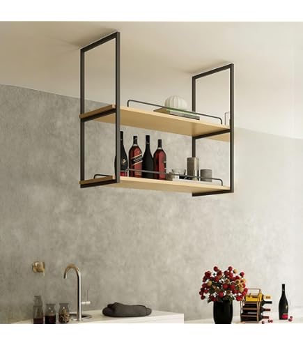 Amazon｜天井棚LOFTレトロソリッドウッドフレームアイアン吊り