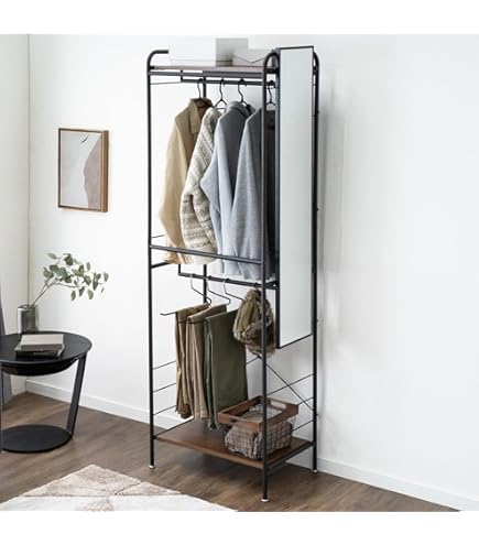 Amazon｜JOOHY ハンガーラック ミラー付き 姿見 全身鏡 回転ミラー