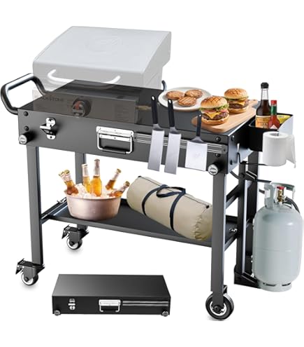 AOKEMAi Grill Tables For Outside, Blackstone Griddle Stand With Trash