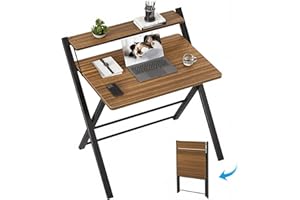 GreenForest No Assembly Folding Desk, 2-Tier Compact Computer Desk with Shelf, Space Saving Foldable Table for Home Office, D