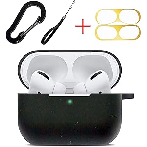 【2020年最新版】 AirPods Pro ケース 3点+1パーフェクトセット カバー カラビナ ストラップ ダストガード 付 エアーポッズ プロ 用 耐衝撃 ワイヤレス充電可 前面LEDが見える!