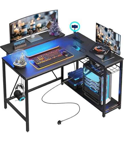 Amazon | Bestier ゲーミングデスク L字デスク コンセント付き 幅122cm