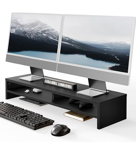 Amazon.co.jp: amesoba 木製 モニタースタンド 卓上 デスクシェルフ