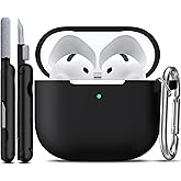 R-fun for AirPods4 ケース (2024) ソフトシリコン -ブラック | 対応 Apple AirPods 4 (USB-C)、クリーニングキット & キーチェーン付き、男女兼用、落下防止・耐衝撃・全面保護