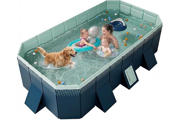 プール 空気入れ不要 ビニールプール 大型 折り畳み式 水遊び 家庭用 子供用 ペット用 収納便利 耐高温・耐摩擦・猛暑対策 簡単排水 （外径210*140*50CM，内径180*110*50CM）