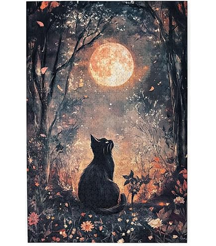 Amazon.co.jp: ジグソーパズル 500ピース 花 黒猫 ネコ柄 猫柄 パズル