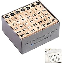 Amazon.co.jp: 木製スタンプ 42個セット 数字＆曜日 デコスタンプ 天気
