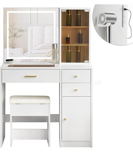 Amazon｜萩原ドレッサー シンプル コンパクト 化粧台 女優ミラー LED