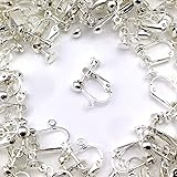イヤリング パーツ 丸タイプ アクセサリーパーツ 金属アレルギー対応 ニッケルフリー 金具 カン付 ネジバネ 材料 素材 イヤリング金具 ハンドメイド資材 問屋 専門店 (20個 ホワイトシルバー) e-00096