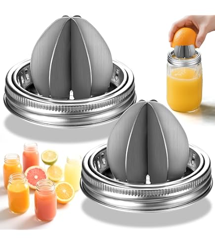 2-Pack Stainless Steel Juicer Lids For Wide Mouth Mason Jars - Hand Citrus Press For Lemons, Oranges