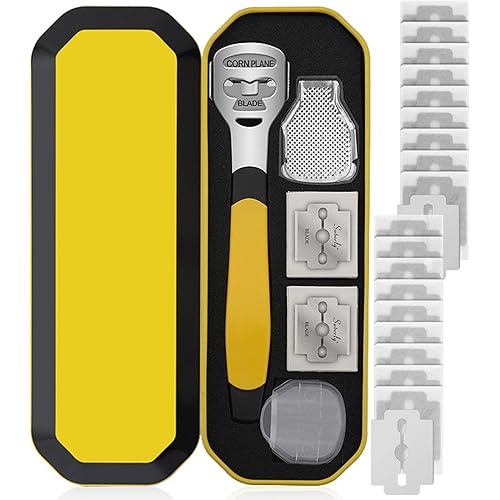 Foot File Tool Set, Callus Remover, Stainless Steel Skin Remover, Pedicure Tools, Shaver, Scraper with 20 Replacement Blades 