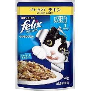 フィリックス やわらかグリル ゼリー仕立て キャットフード チキン 成猫用 70g×12袋入 (まとめ買い)